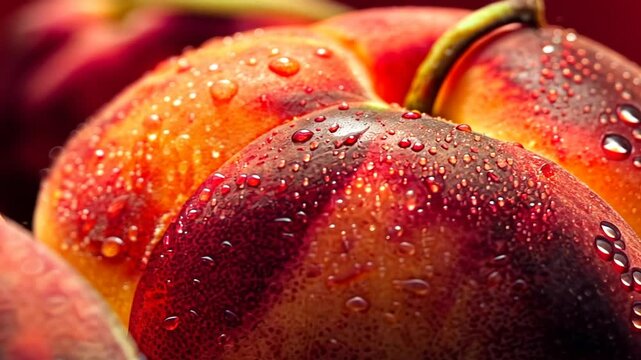 Frische saftige Pfirsiche mit Wassertropfen auf der Haut