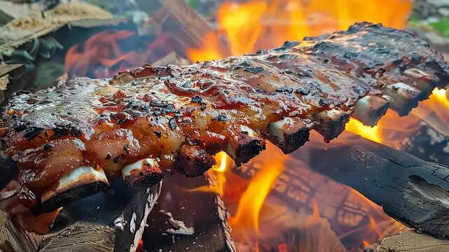 Gegrillte Spareribs mit w&uuml;rziger Marinade &uuml;ber offener Flamme