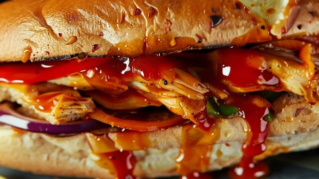 Saftiges Pulled Pork Sandwich mit w&uuml;rziger BBQ Sauce serviert