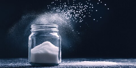 Glass Jar Filled with Powdered Substance, Spilled Out