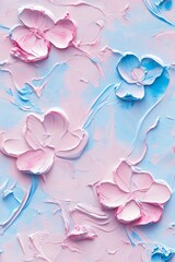 Naklejka premium 3D embossed oil painting of a floral pattern in pink and blue tones. Embossed oil painting of a charming small floral pattern.