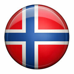 A glossy button featuring the Norwegian flag.