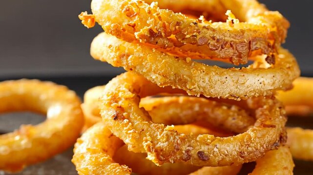 Goldbraune Zwiebelringe knusprig frittiert und serviert