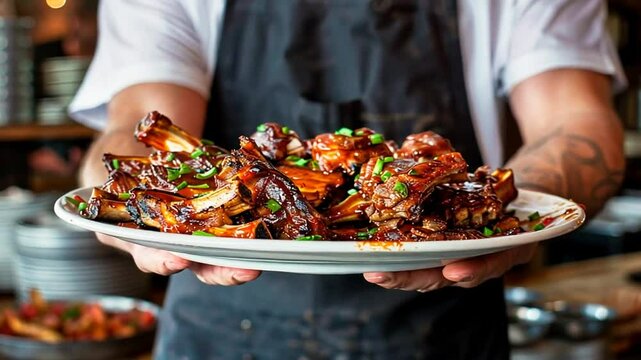 K&ouml;stliche BBQ-Rippchen mit rauchiger Glasur auf Teller serviert