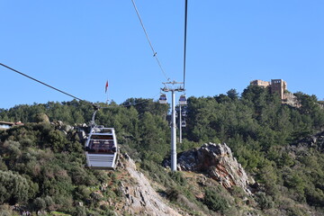 Cable car forest. Cable car ride. High quality photo