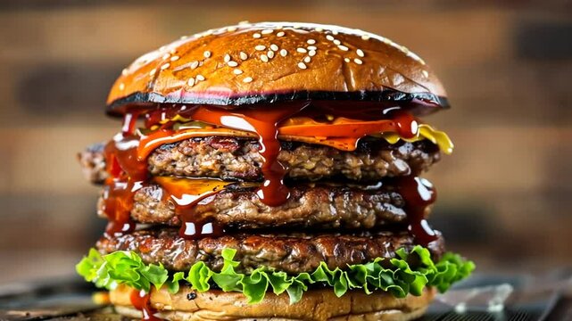 Doppelter Cheeseburger mit Speck Salat und BBQ Sauce