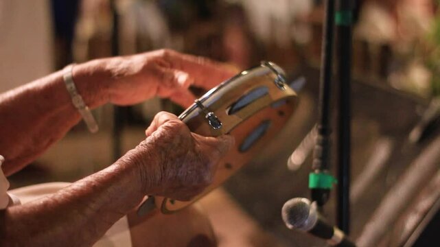 musician playing tambourine, percussion instrument