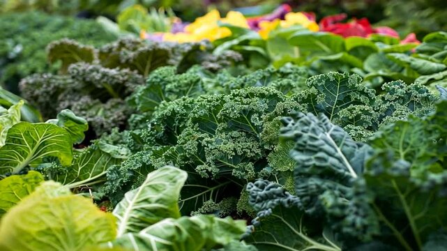 Frischer Gr&uuml;nkohl in Nahaufnahme auf einem Marktstand