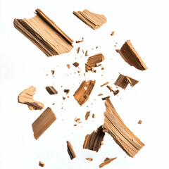 Wood fragments burst into pieces highlighting the beauty of natural textures and forms in a dynamic display Generative AI