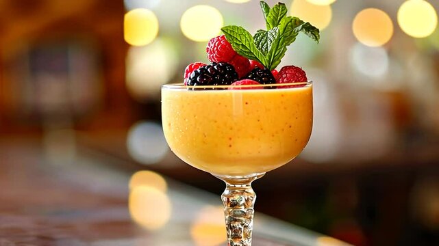 Fruchtiger Cocktail mit frischen Beeren in der Bar serviert