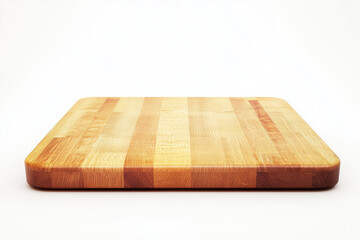 Clean wooden cutting board on a light background suitable for food preparation in a kitchen setting