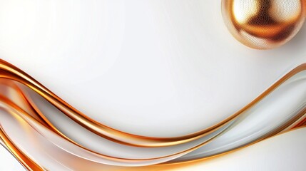 Fototapeta premium Abstract gold and white liquid waves on white background with sphere