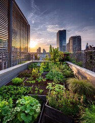 Fototapeta premium vibrant urban garden on a rooftop in the city