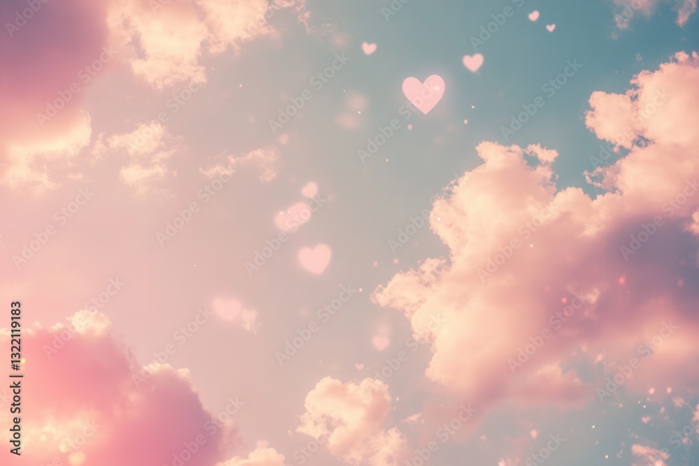 Aufkleber dreamy soft pink skyline with heart-shaped clouds and gentle sparkles enhances romantic atmosphere a