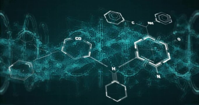 In school, animation of chemical structure diagrams with molecular bonds displayed