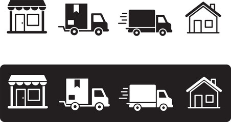 Streamlined Delivery Process Vector Icon Set Illustrating E Commerce Logistics from Store to Home