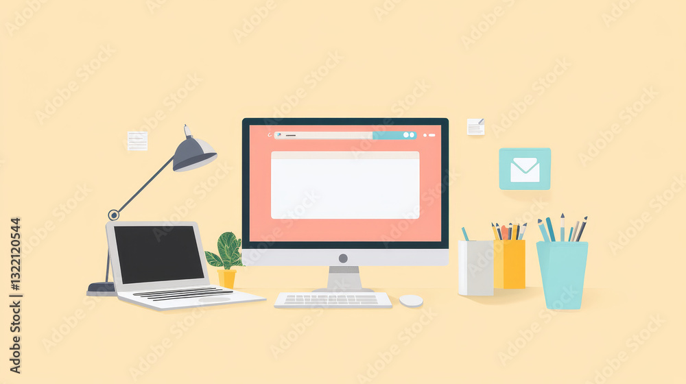 Fototapete Browser window. Blank web interface mock screen internet webpage mockup. Website blank frame tab page elements vector template. Empty network page with border and icons for computer, laptop.