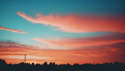 Fototapeta premium Distorted Film Grain Gradient with Summer Sky Blues and Fiery Sunset Reds, Evoking a Vintage Feel