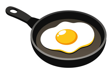Vector Art of Fried Sunny-Side Up Egg in Black Frying Pan