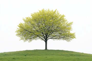 Naklejka premium Lush Green Tree on Hilltop Against a Clear White Sky Background