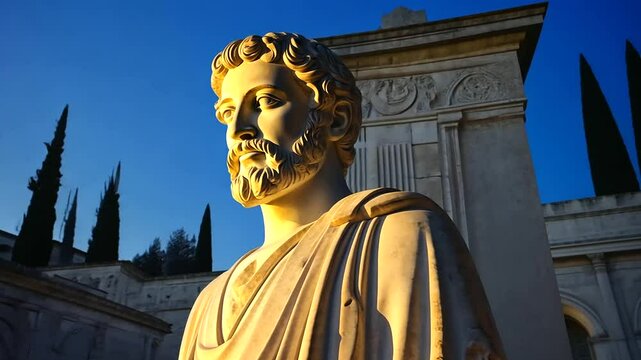 Frames statue of socrates in the evening cinematic s-high-contrast, a-2, 3962523046