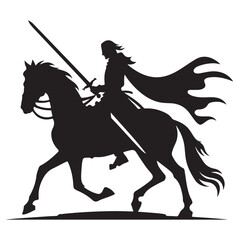 Equestrian Knight on Horseback Silhouette Illustration Symbol of Courage