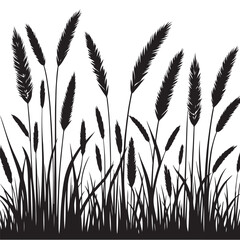 Dense Grass and Wildflowers Silhouette Vector Illustration Background