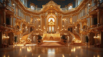 Obraz premium Elegant golden stairway with marble steps high resolution picture