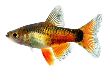 Fototapeta premium Odessa Barb Close-Up Isolated On Transparent. Colorful Freshwater Fish With Striking Orange And Gold Hues. Aquarium Pet Concept.