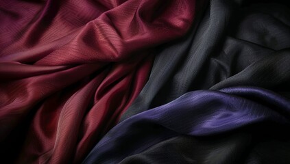 Obraz premium Red, black, and purple silk fabric with soft folds and dramatic lighting