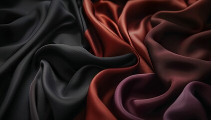 Fototapeta premium Black and copper satin fabric with soft swirling folds and rich tones
