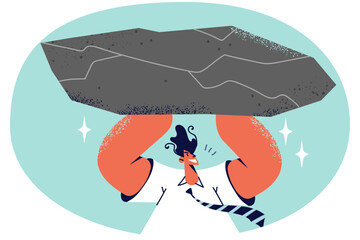 Businessman carry boulder show strength