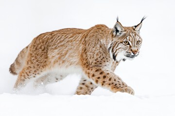 Naklejka premium Lynx Walking Gracefully Through Snowy Landscape in Winter Scene