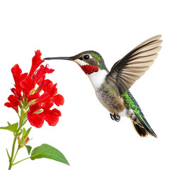 Hummingbird feeding on vibrant red flowers nature beauty