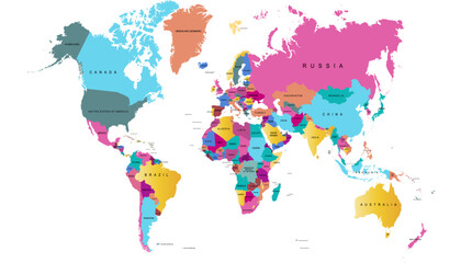Fototapeta premium World map. Color modern vector map. Silhouette map.