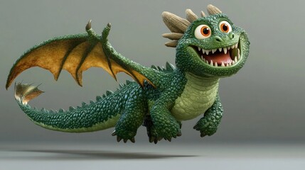 Obraz premium Adorable cartoon dragon in flight