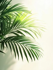 Lush Green Palm Leaves Against Soft Light with Subtle Shadows for Natural and Tropical Vibes in Botanical and Interior Design Settings