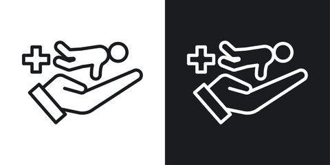 Neonatologist icons set in black and white stroke lines