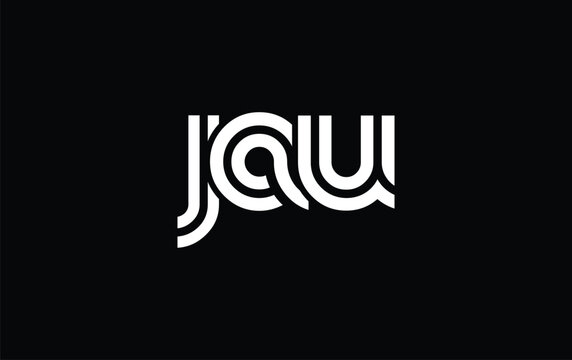 JAU Creative Unique Modern Letter Logo Design. Stylized logo featuring a unique letter design, presenting abstract minimalist aesthetics and modern appeal.