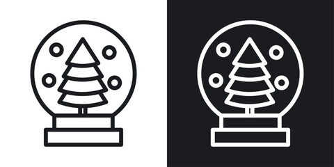 Snow globe icons set in black and white stroke lines