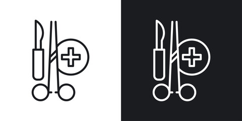 Surgery icons set in black and white stroke lines