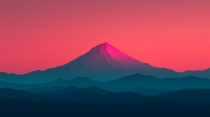 Fototapeta premium Minimalist Mountain Landscape Art: Pink Sunrise, Teal Peaks, Nature Illustration Digital Background for Desktop and Mobile.