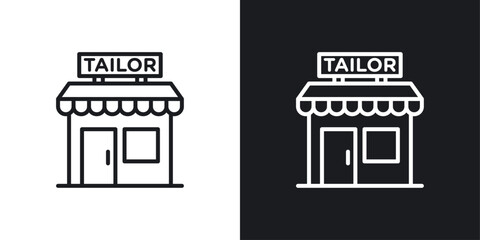 Tailor shop icons set in black and white stroke lines