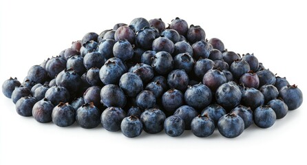 Fresh blueberries. A pile of plump, dark blue blueberries against a white background