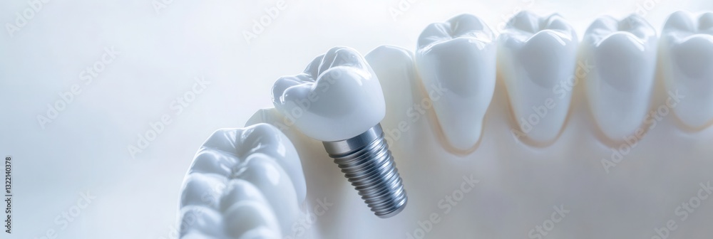 Aufkleber close-up view of a dental implant being placed in a realistic jaw model on a clean white background 