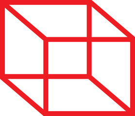 A red cube featuring a smaller square shape positioned within its center