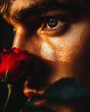 Man with a Sad Smile Holding a Single Rose