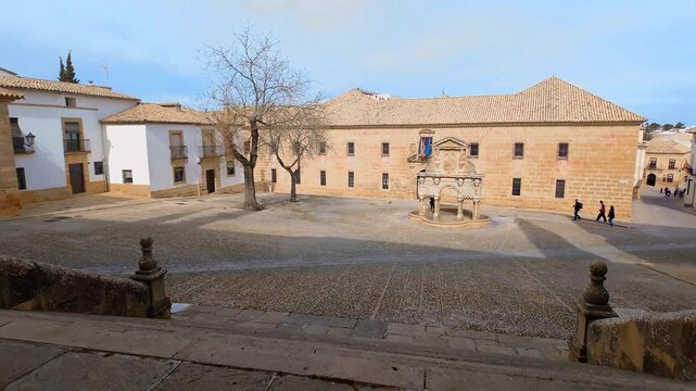 Facade of the University of Baeza in medieval style, a World Heritage Site, Jaen.