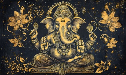 Intricately Detailed Depiction Of A Golden Hindu Deity Illustration