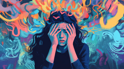Information stress. Anxiety people running from data overload, propaganda, internet social media, fake news and pandemic panic,  set. Illustration anxiety information, problem and stress